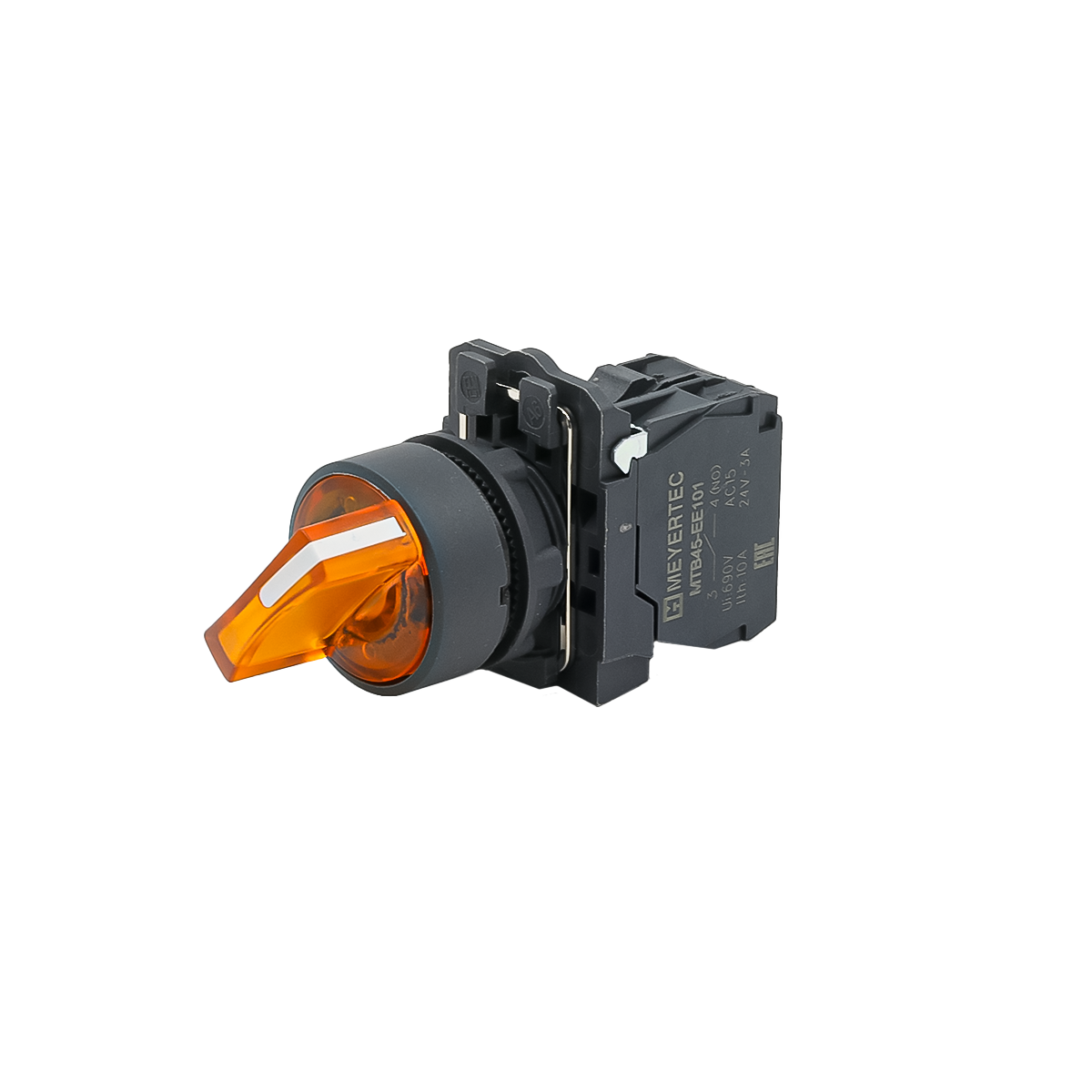Переключатель  на 3 положения с фиксацией и подсветкой, желтый, 1NO, 220V AC/DC, IP65, пластик